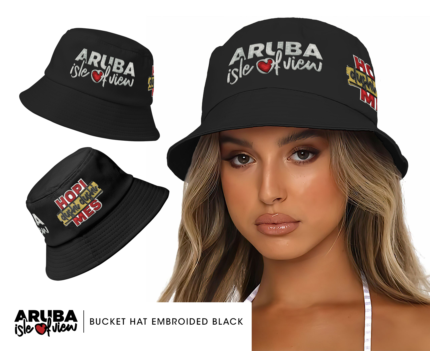 Mockup Bucket Hat Black Brand Logo Isle Of View