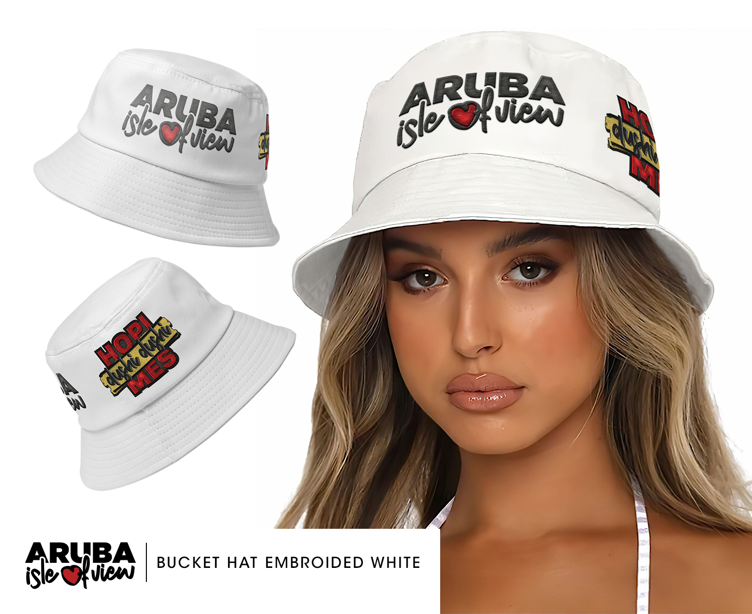 Mockup Bucket Hat White Brand Logo Isle Of View